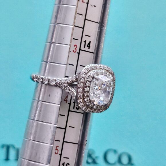 Tiffany & Co. Soleste Cushion Double Halo Diamond Engagement Ring 1.63 ct D VS1 - Picture 8 of 12